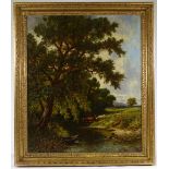 Attributed to Henry H Parker, oil on canvas, cattle at a stream, unsigned 30" x 25", framed