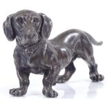 A silver patinated bronze Dachshund, early 20th century, unsigned, length 10cm