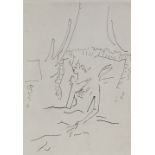 Jean Cocteau, etching, Le Bal, 1953, from an edition of 220, plate size 8.5" x 6", framed