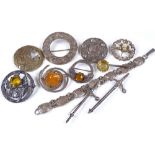 A group of Scottish and Celtic silver brooches and bracelet, some possibly Iona