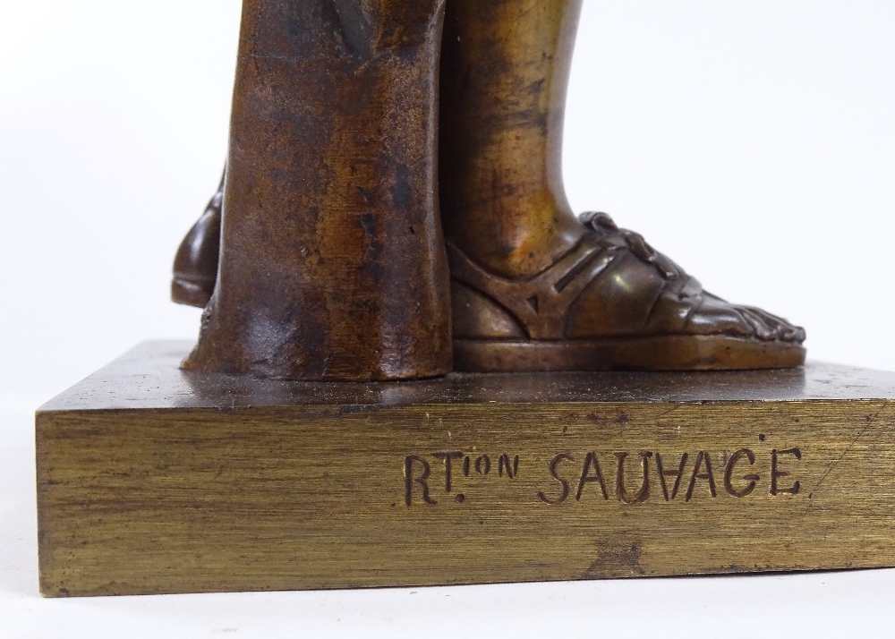 R T Sauvage, a patinated bronze standing Classical figure, signed on base, height 42cm - Image 4 of 4