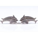 A pair of Georg Jensen Danish sterling silver double-dolphin ear clips, pattern no. 129, length