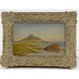 John Mulcaster Carrick (1833 - 1896), oil on board, view of St Michael's Mount, 1878, 7" x 11",