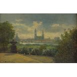 Franz Trautsch (1866 - 1920), oil on panel, Continental city view, 7" x 10.5", framed