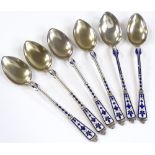 A set of 4 and 2 Scandinavian gilt and enamelled coffee spoons, by Marius Hammer, length 12.5cm
