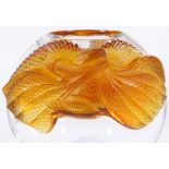 A large modern Lalique clear glass bowl, with amber glass dragon design mounts, height 22cm, perfect
