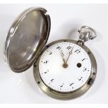 An 18th century full hunter key-wind pocket watch, unmarked white metal case, verge movement, case