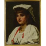 19th century Italian School, portrait of a girl in National costume, indistinctly signed and