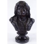 A 19th century bronze patinated ceramic bust of an Arab woman, unsigned, overall height 35cm