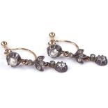 A pair of Victorian 14ct gold drop earrings, set with rock crystal stones, drop height 24mm, 2.6g