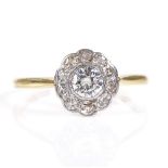 An 18ct gold diamond cluster flowerhead ring, total diamond content approx 0.6ct, setting height 8.