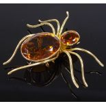 A large 18ct gold citrine figural spider brooch, length 54mm, 24.5g