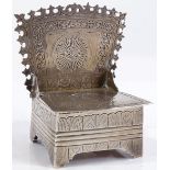 A Chinese silver box in the form of a chair, with bright-cut decoration, by Kwan Wo, stamped 85,