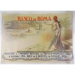 An early 20th century lithograph poster print, Banco di Roma, sheet size 31" x 46", unframed