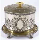 A Victorian electroplate biscuit barrel, with carved ivory knop