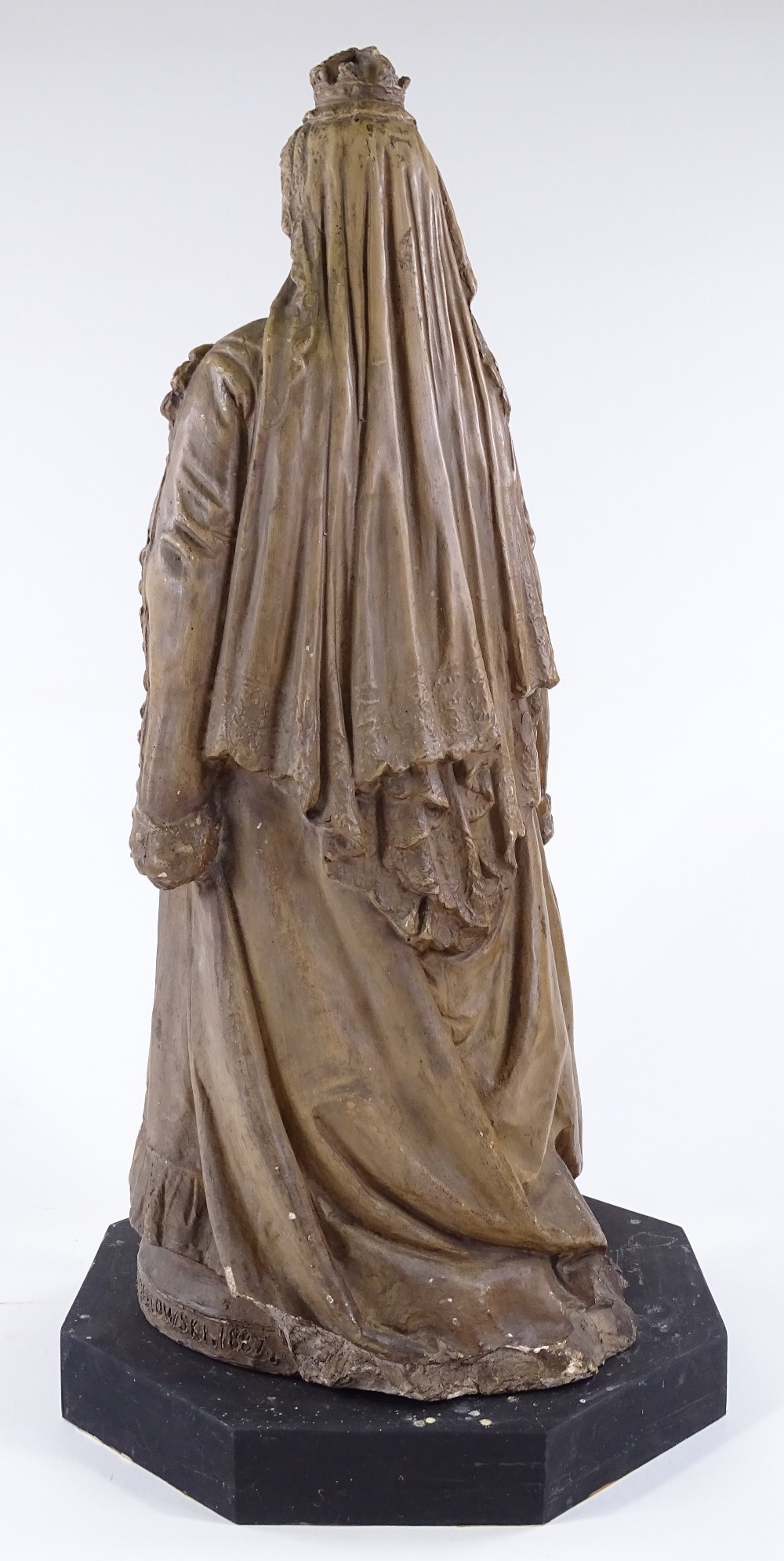 E Geflowski, painted plaster sculpture of Queen Victoria, incised signature dated 1887, height - Image 3 of 4