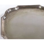 A square silver card tray / salver, with scalloped edge, by Hawksworth Eyre & Co Ltd, hallmarks