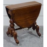 A small Victorian oval drop leaf occasional table, on carved stretcher base, length 20"