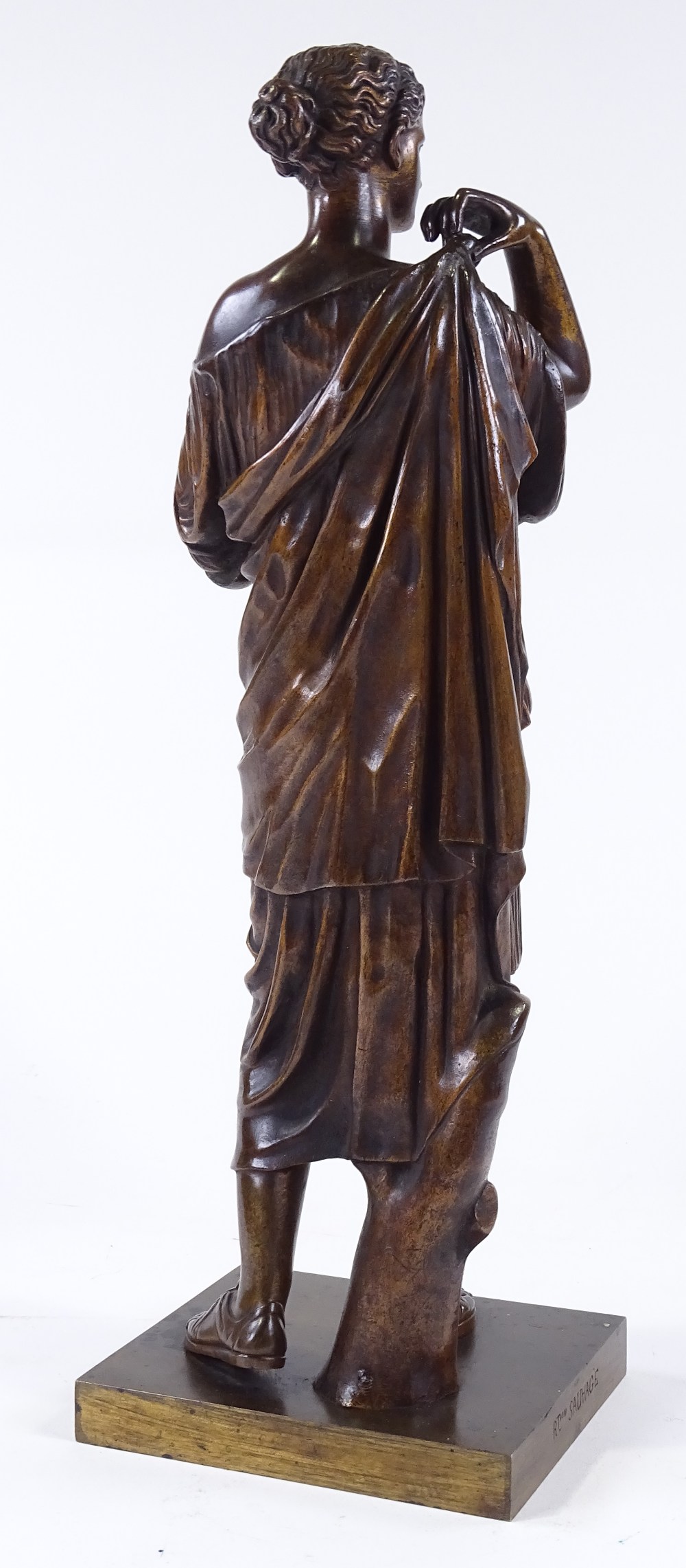 R T Sauvage, a patinated bronze standing Classical figure, signed on base, height 42cm - Image 3 of 4