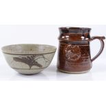 David Leach Lowerdown Pottery fern design bowl, diameter 15cm, and a tenmoku glaze tankard by Mark