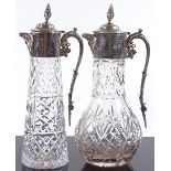 2 cut-glass and silver plate claret jugs