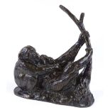 Irenee Rochard (1906 -1984), bronze sculpture, monkeys on a branch, signed, length 22cm, height 24cm