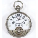 A steel-cased open-face top-wind pocket watch, by Hebdomas Patent, gilded white enamel dial and