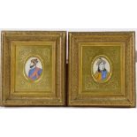 19th century Indian School, pair of miniature painted portraits on ivory, 3" x 2.25", framed