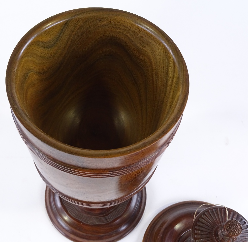 A large lignum vitae wassail bowl and cover, the circular lid surmounted with a spice cup and cover, - Image 5 of 10