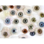A collection of finely detailed hand painted glass eyes, some damaged