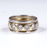 A 9ct gold 6-stone diamond band ring, each total diamond approx 0.25ct, total diamond content approx