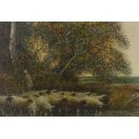 Attributed to Samuel Palmer (1805 -1881), mixed media on paper laid on card, watering the flock,