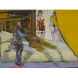 Sir Robin Philipson PRSA ARA HRA RSW (1916-1992), oil on board, The Yellow Curtain, 1975, 10" x 16",