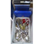 A cased set of anointing spoons, plated cutlery etc