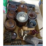 Oak biscuit jars, cast-iron pots, toast racks etc