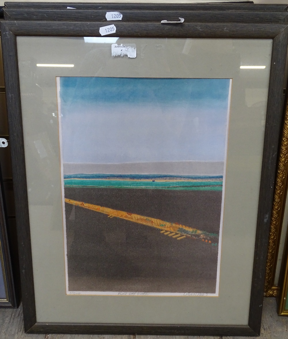 A set of 3 colour lithographs, abstract landscapes, indistinctly signed in pencil, image 15" x