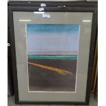 A set of 3 colour lithographs, abstract landscapes, indistinctly signed in pencil, image 15" x