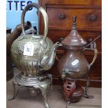 A Victorian electroplate tea kettle on stand, and a copper tea urn on stand (2)