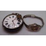 An engine turned silver-cased key-wind Waltham pocket watch, and a modern lady's wristwatch