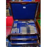 A part suite of Elkington plate cutlery, originally for 12 people, in fitted 2 drawer Wellington