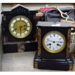 A slate and marble-cased mantel clock, height 11.75", and a similar smaller clock