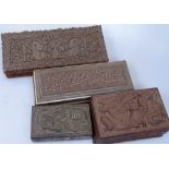 A group of 4 Oriental carved wood and metal boxes