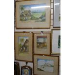 A Le Fevre, 4 original watercolours, depicting village scenes, framed