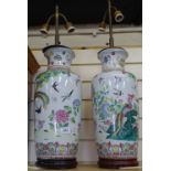 A pair of large Oriental porcelain table lamps with enamelled decoration