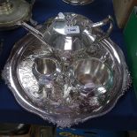 William Hutton & Son silver plated 3-piece teaset, and a Viners plated salver