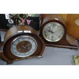 2 oak-cased mantel clocks