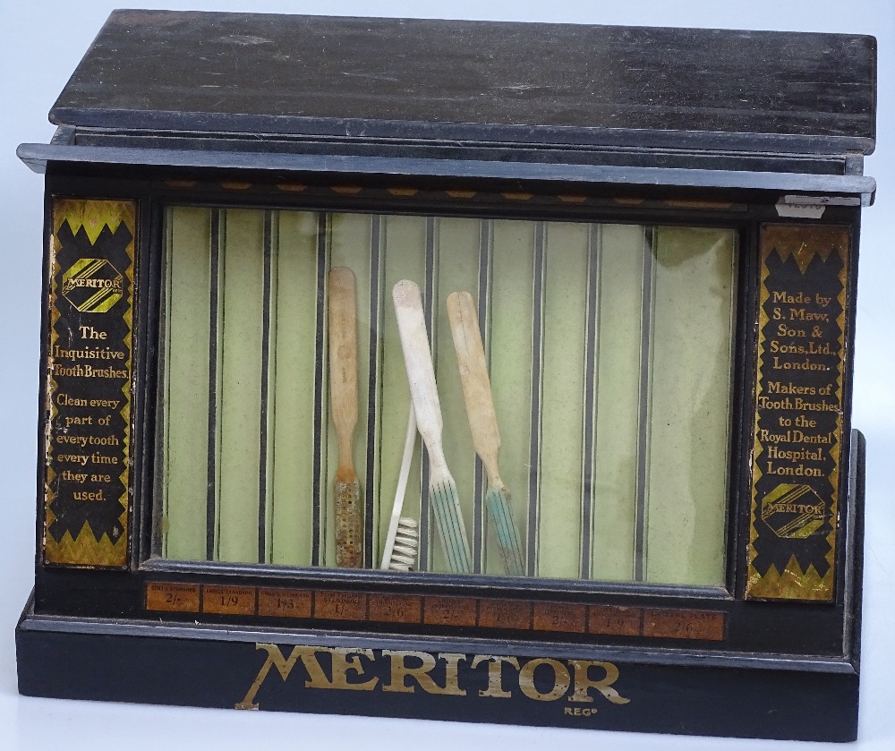 A Vintage Meritor shop counter toothbrush display case, with glazed front and drawer fitted back, - Image 2 of 2