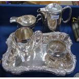 A pair of Sheffield plate vegetable dishes, a cream jug, a coffee pot etc