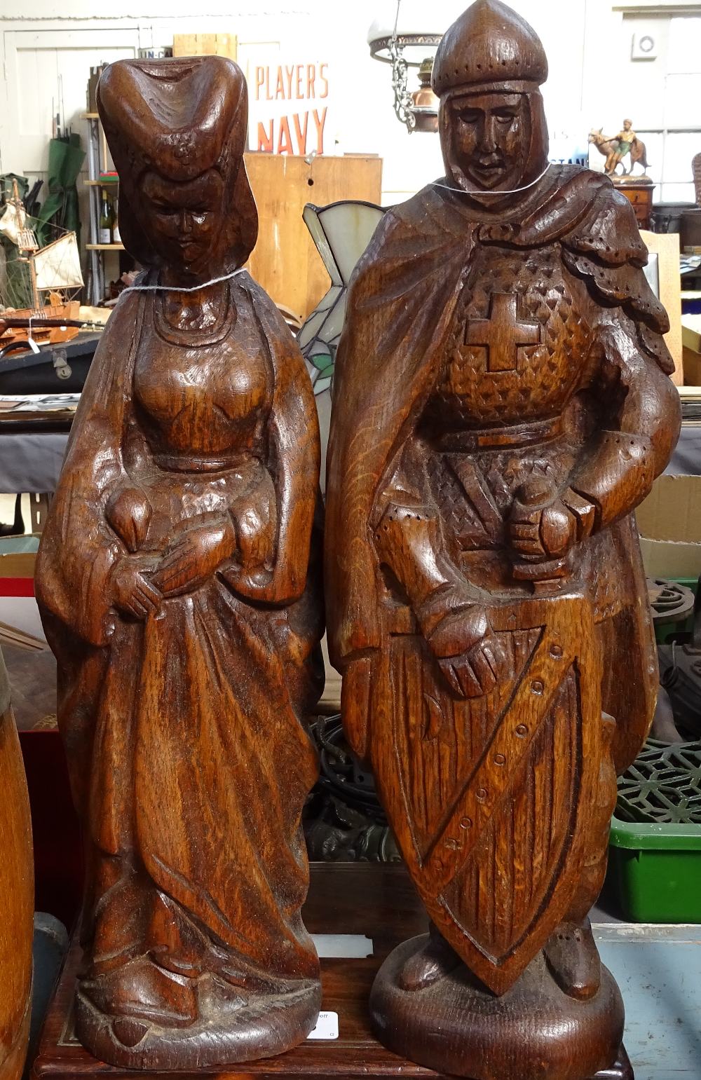 A pair of carved wood figures, 18"