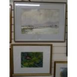 David Binns, watercolour, wren, and John Mortimer, watercolour, water meadows